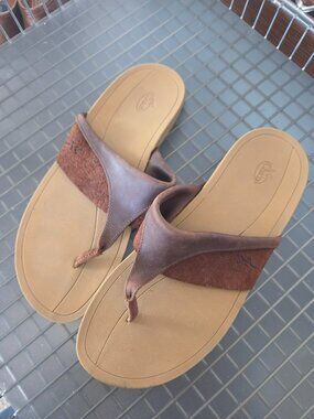 Chaco Hermosa Sandal Flip Flop Cognac Brown Leather W 9